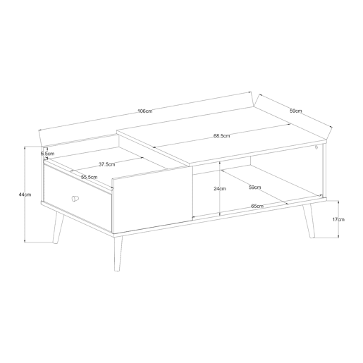 Mesa de centro Hallevil com gaveta 106x59x44 cm Branco en.casa