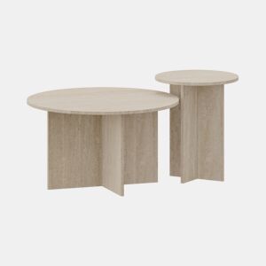 Conjunto de 2 mesas de apoio Verummetka redondas Ø72x41 cm Travertino en.casa