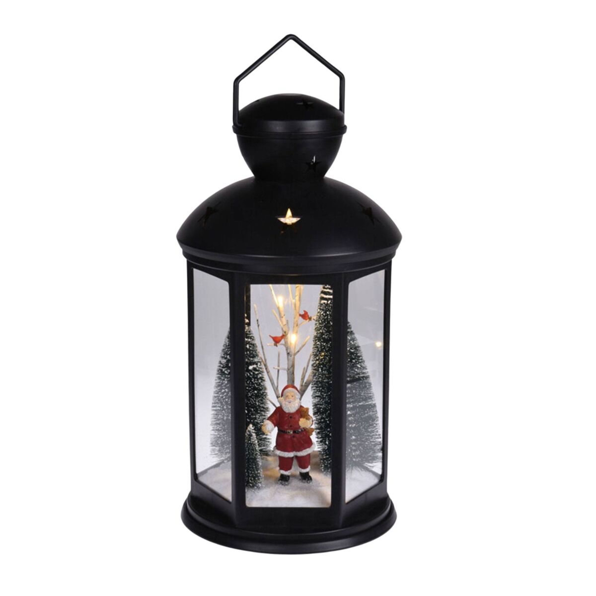 Farol decorativo navideño con escena interior y led blanco cálido 21,5x21,5x43cm