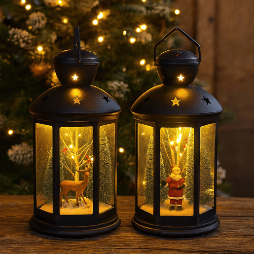 Lanterna natalina decorativa com cena interna e LED. Lanterna natalina decorativa com cena interna e LED.