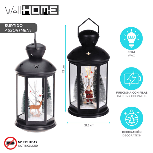Lanterna natalina decorativa com cena interna e LED. Lanterna natalina decorativa com cena interna e LED.
