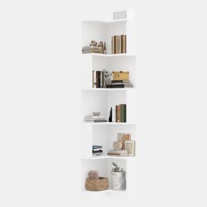 Estante de canto 63,5 x 45 x 175 cm - Estante multifuncional, luz LED, controlo remoto, 5 prateleiras - Branco
