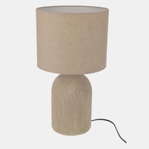 Abajur de mesa E14 40W em cerâmica com cúpula de linho cor areia, 45,5 cm de altura.