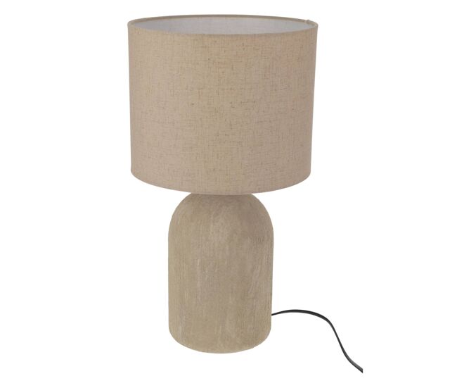 Lámpara de mesa e14 40w de gres con pantalla de lino en color arena h. 45,5cm