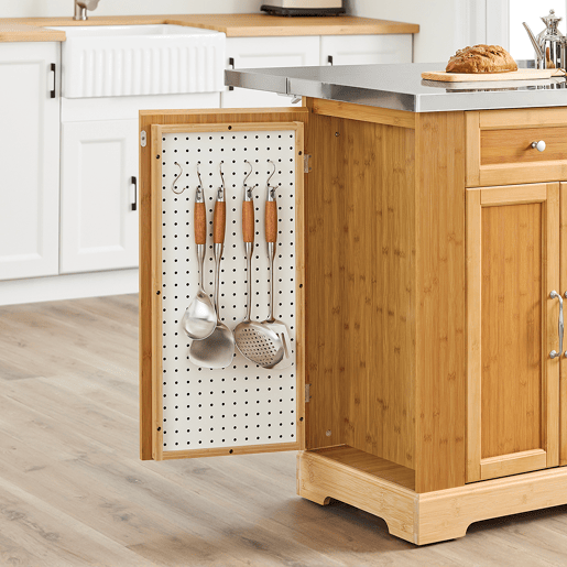 Ilha de cozinha sobre rodas SoBuy com bancada extensível, armário economizador de espaço, carrinho de cozinha com rodas, com duas gavetas e prateleira ajustável Natural 107x(46-71) x92,5 cm FKW130-N