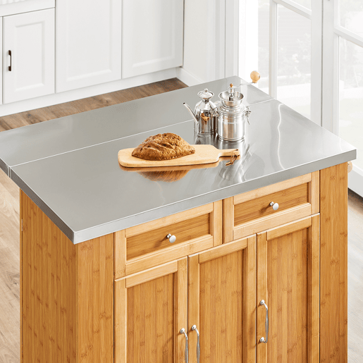 Ilha de cozinha sobre rodas SoBuy com bancada extensível, armário economizador de espaço, carrinho de cozinha com rodas, com duas gavetas e prateleira ajustável Natural 107x(46-71) x92,5 cm FKW130-N