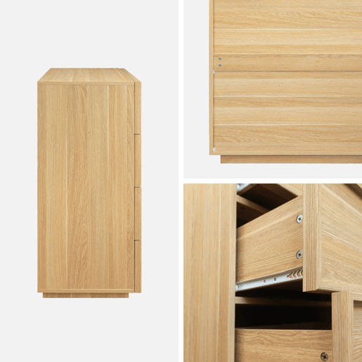 Cômoda de armazenamento efeito madeira 4 gavetas, Kuba, Natural, 80x43x98.5 cm