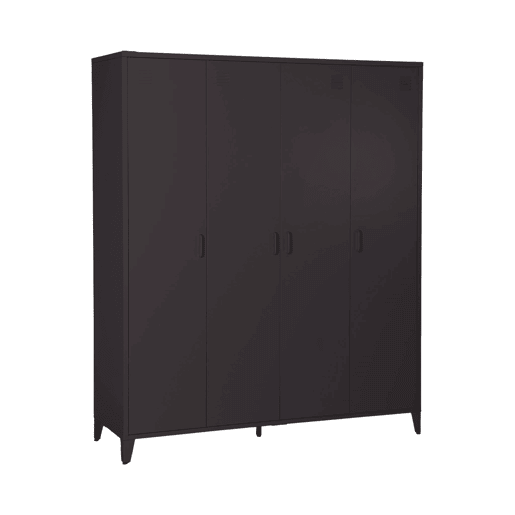 Armário industrial metal 4 portas, 10 prateleiras, 1 cabide, Soho, Preto, 150x50x180 cm