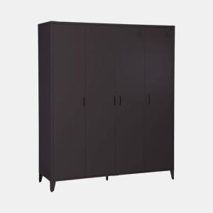 Armário industrial metal 4 portas, 10 prateleiras, 1 cabide, Soho, Preto, 150x50x180 cm