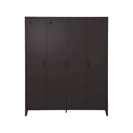 Armário industrial metal 4 portas, 10 prateleiras, 1 cabide, Soho, Preto, 150x50x180 cm