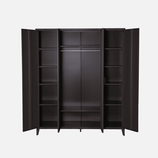 Armário industrial metal 4 portas, 10 prateleiras, 1 cabide, Soho, Preto, 150x50x180 cm