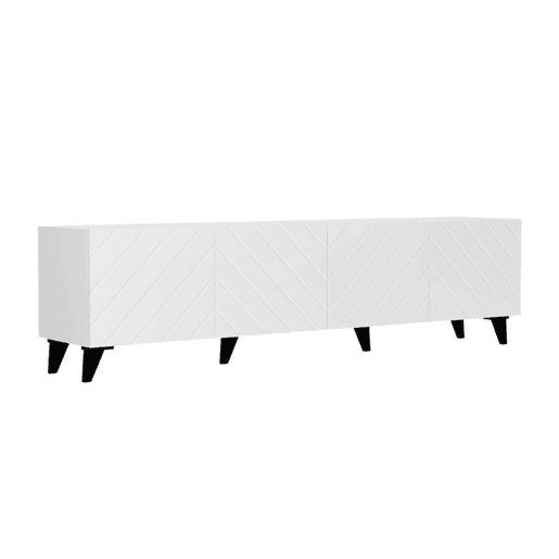 Móvel para TV Josi com 4 portas, 200 cm, para sala de estar ou jantar, em melamina branca brilhante.