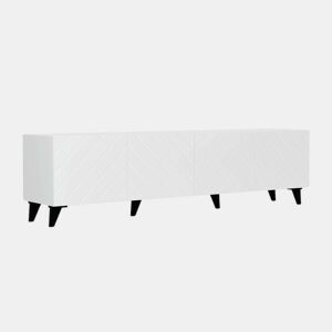 Móvel para TV Josi com 4 portas, 200 cm, para sala de estar ou jantar, em melamina branca brilhante.