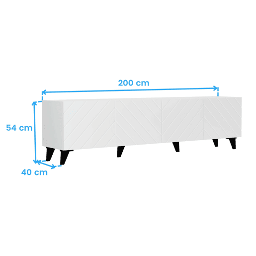 Móvel para TV Josi com 4 portas, 200 cm, para sala de estar ou jantar, em melamina branca brilhante.