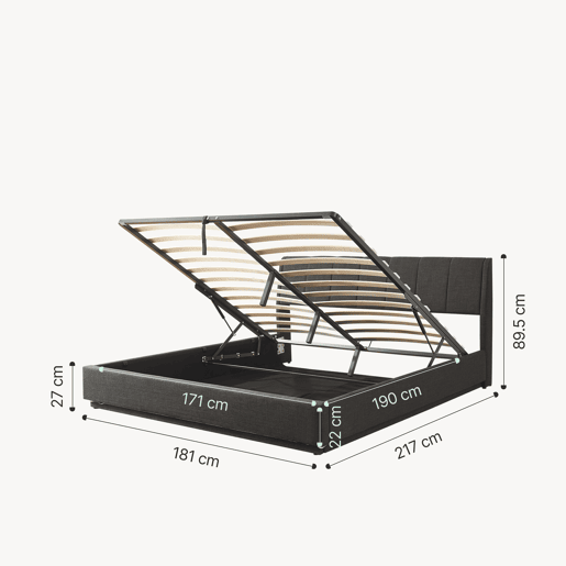 Cama estofada Tröstiar LED com base de ripas dobrável 180x200cm - Preto en.casa