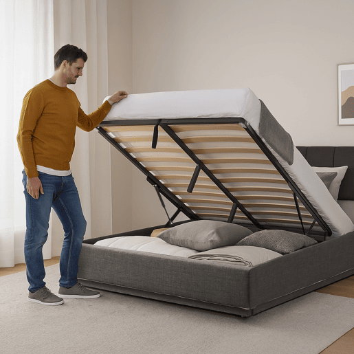 Cama estofada Tröstiar LED com base de ripas dobrável 180x200cm - Preto en.casa