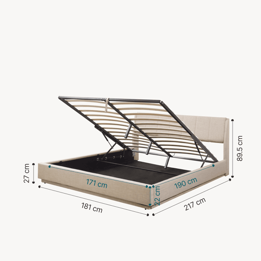 Cama estofada Tröstiar LED com base de ripas dobrável + colchão 180x200cm - Bege en.casa