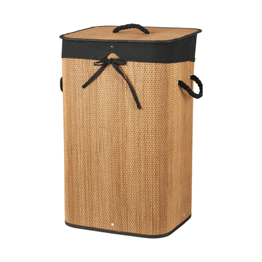 Cesto de roupa dobrável em bambu com forro de linho.