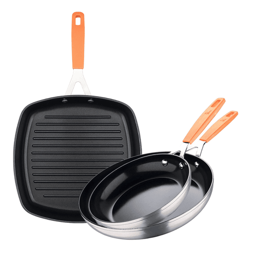 Conjunto de 2 frigideiras Ø16Ø28cm + grelha quadrada 28x28cm em alumínio forjado para indução COMPACT San Ignacio