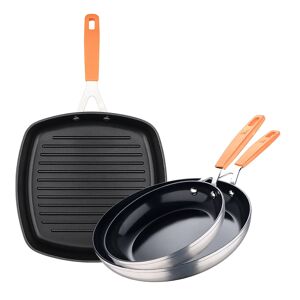 Conjunto de 2 frigideiras Ø16Ø28cm + grelha quadrada 28x28cm em alumínio forjado para indução COMPACT San Ignacio