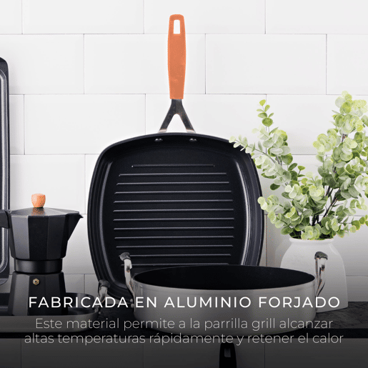 Conjunto de 2 frigideiras Ø16Ø28cm + grelha quadrada 28x28cm em alumínio forjado para indução COMPACT San Ignacio