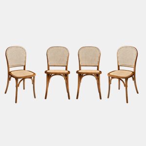 Cadeiras vintage de madeira e rattan, set de 4, Montparnasse, Efeito Noyer, 44.5x48x89.5 cm