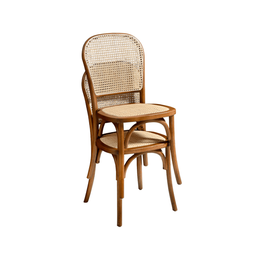 Cadeiras vintage de madeira e rattan, set de 4, Montparnasse, Efeito Noyer, 44.5x48x89.5 cm