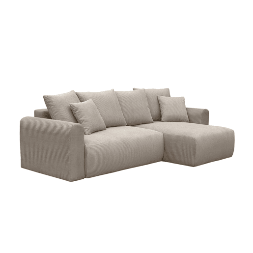 Sofá de canto conversível veludo canelado de 3 lugares, Almo, Taupe, 240x147x85 cm