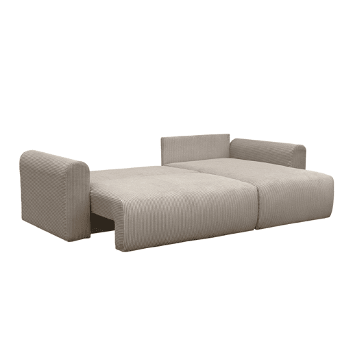 Sofá de canto conversível veludo canelado de 3 lugares, Almo, Taupe, 240x147x85 cm