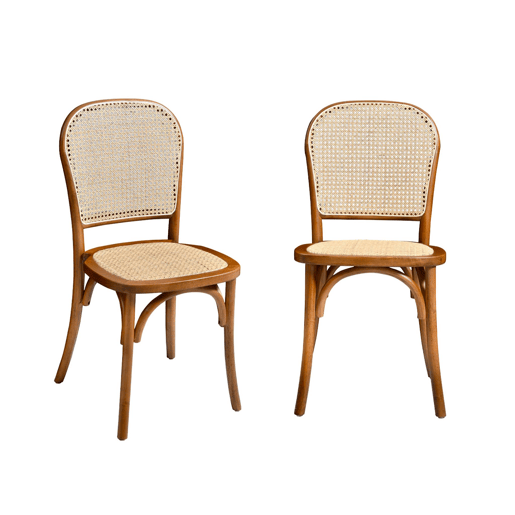 Vintage cadeira de madeira e rattan, set de 2, Montparnasse, Madeira de nogueira, 44.5x48x89.5 cm