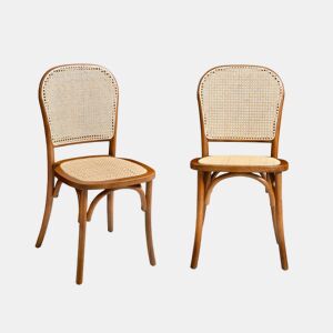 Vintage cadeira de madeira e rattan, set de 2, Montparnasse, Madeira de nogueira, 44.5x48x89.5 cm