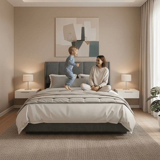 Cama estofada Tröstiar LED com base de ripas dobrável 140x200cm - Antracite en.casa