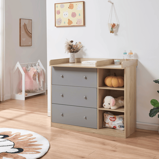 Trocador Beldinupp com tapete muda-fraldas amovível 93 x 110 x 55 cm Carvalho  Cinzento en.casa