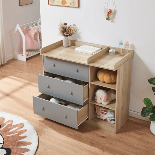 Trocador Beldinupp com tapete muda-fraldas amovível 93 x 110 x 55 cm Carvalho  Cinzento en.casa