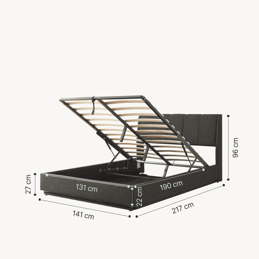Cama estofada Tröstiar LED com base de ripas dobrável + colchão 140x200cm - Preto en.casa