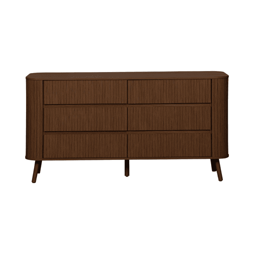 Cómoda de 6 gavetas, decoração estriada natural, Legacy, Madeira de nogueira, 150x45x80 cm