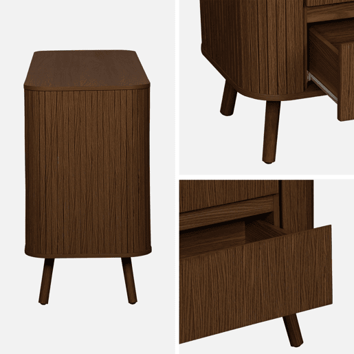 Cómoda de 6 gavetas, decoração estriada natural, Legacy, Madeira de nogueira, 150x45x80 cm