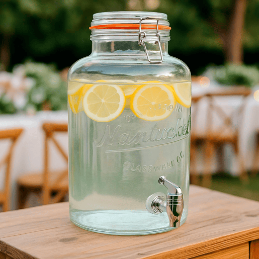 Dispensador de bebidas de vidro de 8 litros com tampa de encaixe. Dispensador de bebidas de vidro de 8 litros com tampa de encaixe.