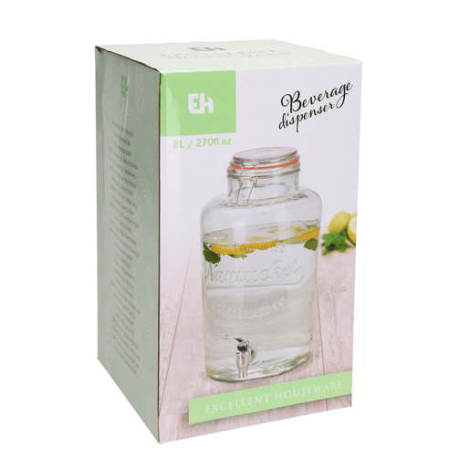 Dispensador de bebidas de vidro de 8 litros com tampa de encaixe. Dispensador de bebidas de vidro de 8 litros com tampa de encaixe.