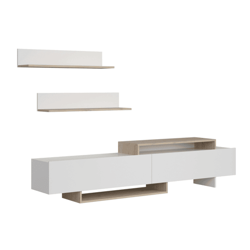 Móvel para TV, Sala de Estar, 200 cm, Orlis, Sala de Jantar, 2 Portas de Abrir, 2 Prateleiras de Parede, Branco Fosco e Carvalho Artesanal