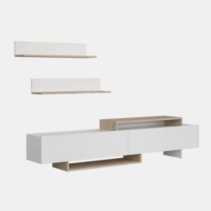 Móvel para TV, Sala de Estar, 200 cm, Orlis, Sala de Jantar, 2 Portas de Abrir, 2 Prateleiras de Parede, Branco Fosco e Carvalho Artesanal