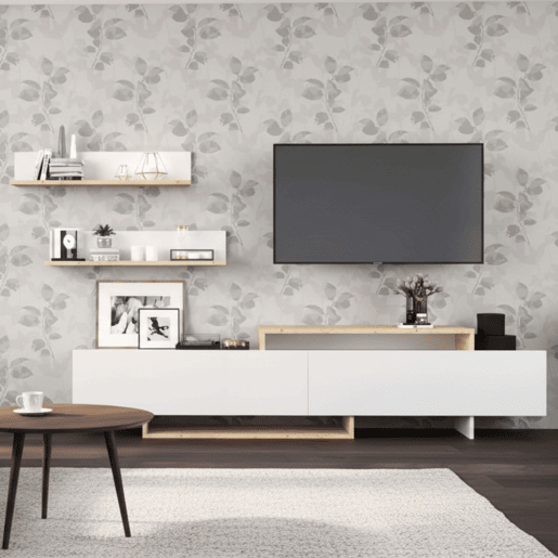 Móvel para TV, Sala de Estar, 200 cm, Orlis, Sala de Jantar, 2 Portas de Abrir, 2 Prateleiras de Parede, Branco Fosco e Carvalho Artesanal