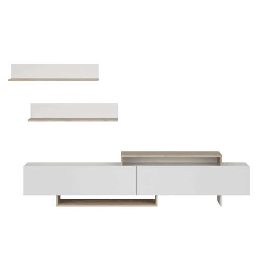 Móvel para TV, Sala de Estar, 200 cm, Orlis, Sala de Jantar, 2 Portas de Abrir, 2 Prateleiras de Parede, Branco Fosco e Carvalho Artesanal