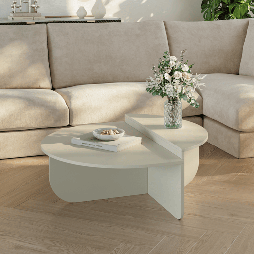 Mesa de centro Tondesdaslo com tampo duplo semicircular 90 x 90 x 35 cm Cor de areia