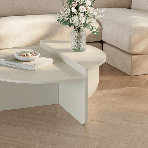 Mesa de centro Tondesdaslo com tampo duplo semicircular 90 x 90 x 35 cm Cor de areia