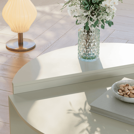 Mesa de centro Tondesdaslo com tampo duplo semicircular 90 x 90 x 35 cm Cor de areia