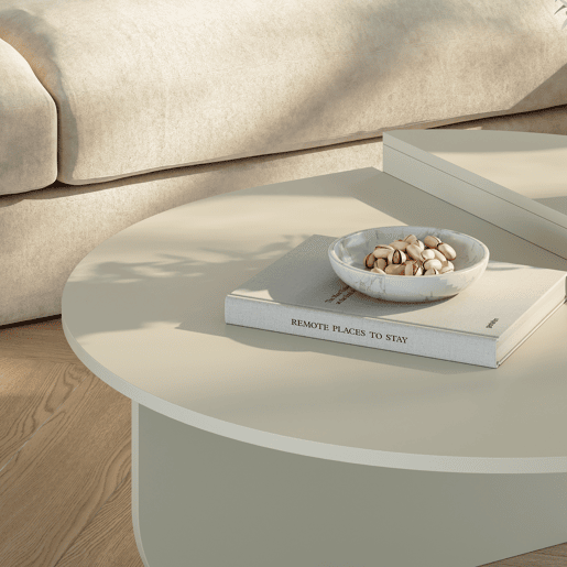Mesa de centro Tondesdaslo com tampo duplo semicircular 90 x 90 x 35 cm Cor de areia