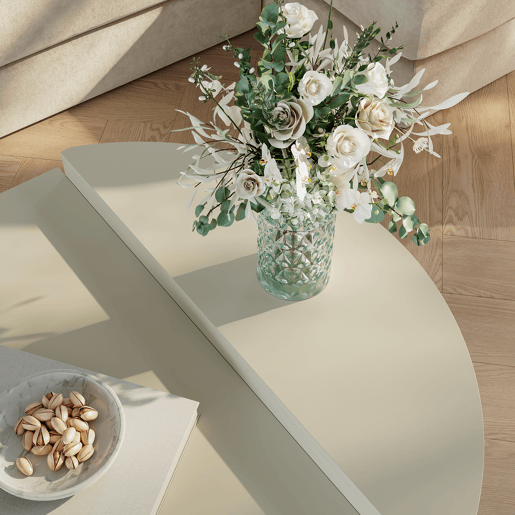 Mesa de centro Tondesdaslo com tampo duplo semicircular 90 x 90 x 35 cm Cor de areia