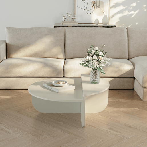 Mesa de centro Tondesdaslo com tampo duplo semicircular 90 x 90 x 35 cm Cor de areia