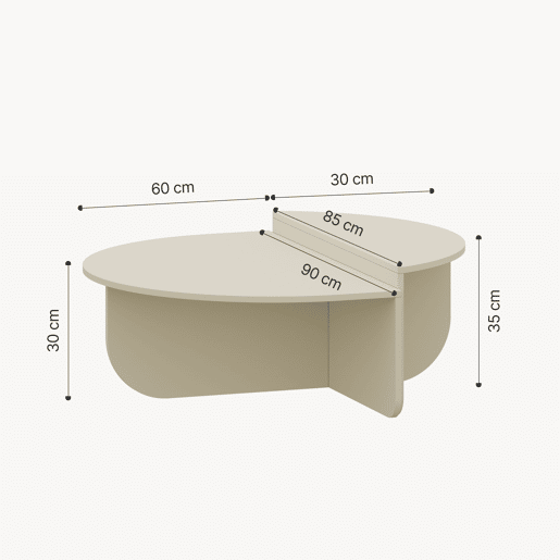 Mesa de centro Tondesdaslo com tampo duplo semicircular 90 x 90 x 35 cm Cor de areia